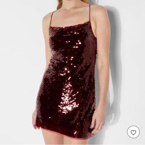 Burgundy Paillette Mini Shealth Dress.